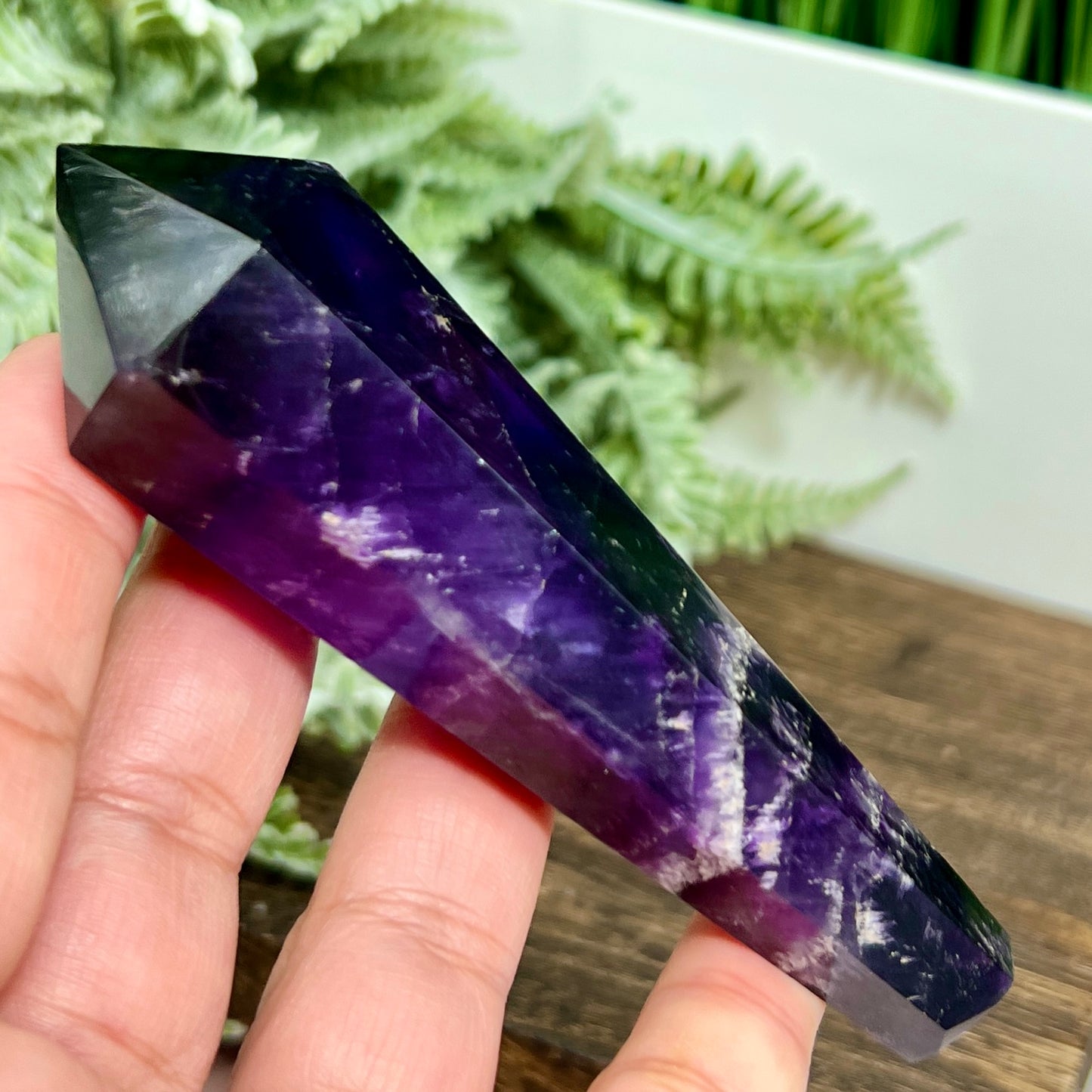 Chevron Dream Amethyst Prism with Stand Healing Crystal Carving 114g