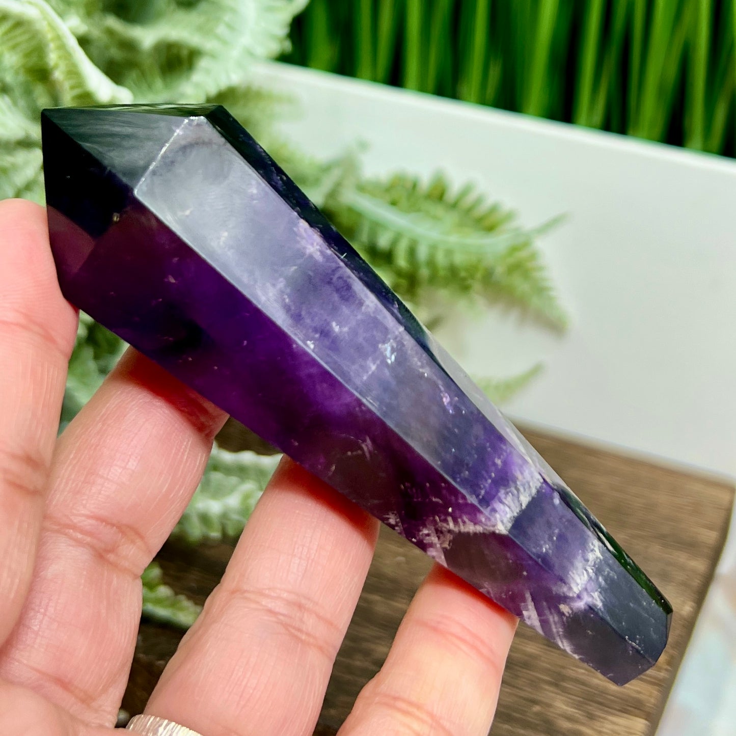 Chevron Dream Amethyst Prism with Stand Healing Crystal Carving 114g