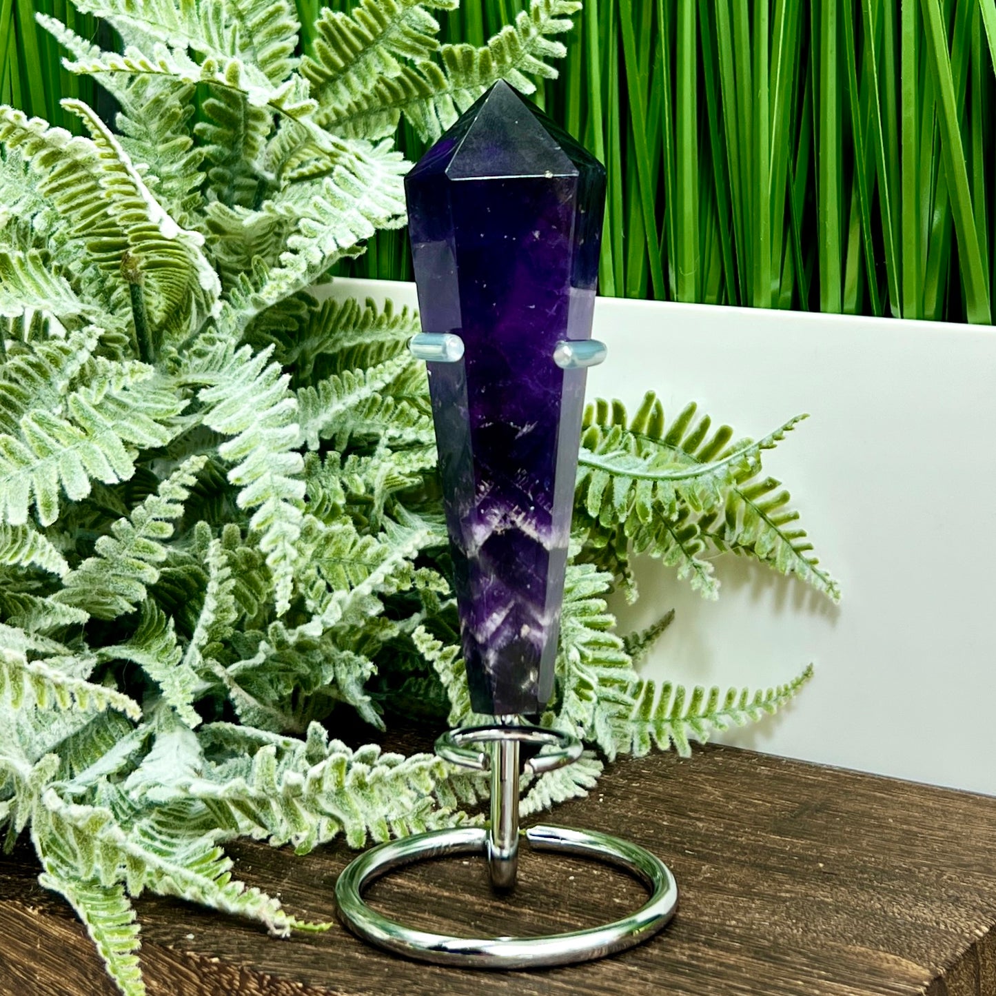 Chevron Dream Amethyst Prism with Stand Healing Crystal Carving 114g