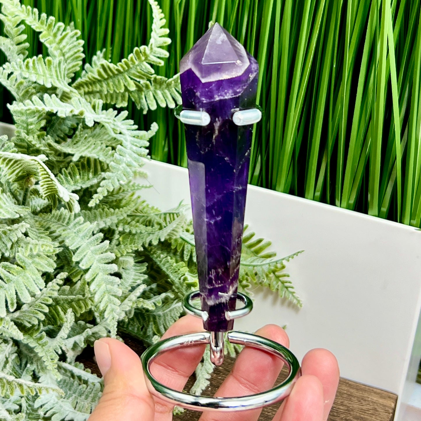 Chevron Dream Amethyst Prism with Stand Healing Crystal Carving 78g