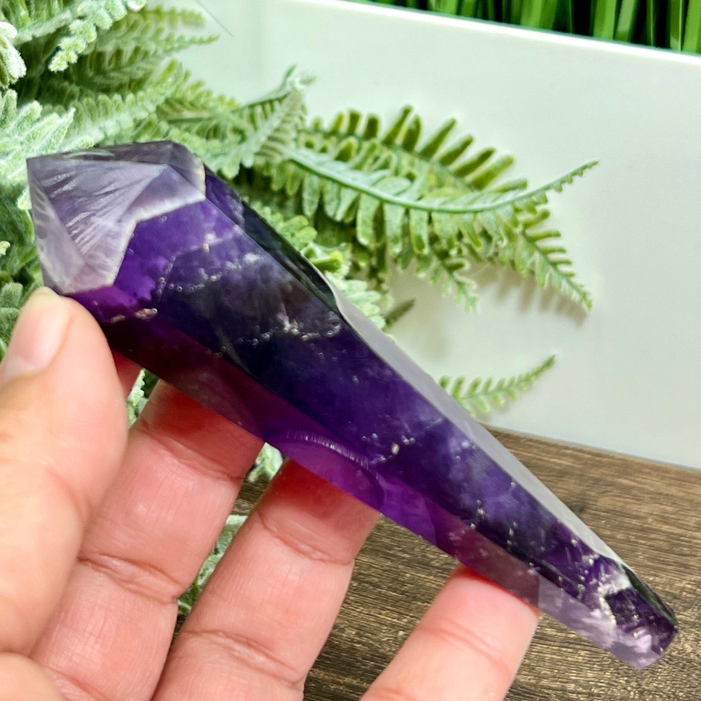 Chevron Dream Amethyst Prism with Stand Healing Crystal Carving 78g