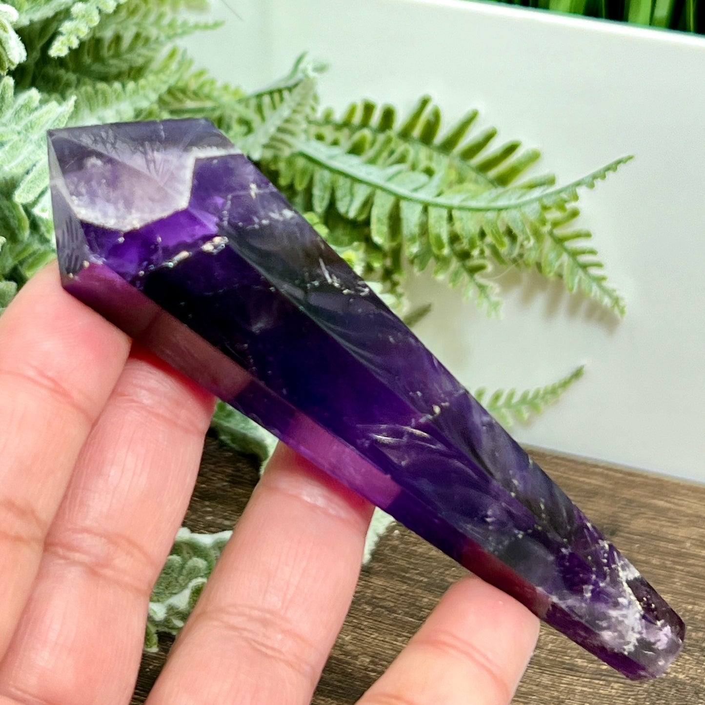 Chevron Dream Amethyst Prism with Stand Healing Crystal Carving 78g