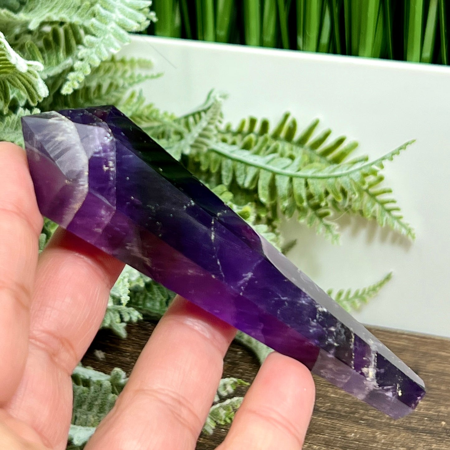 Chevron Dream Amethyst Prism with Stand Healing Crystal Carving 78g