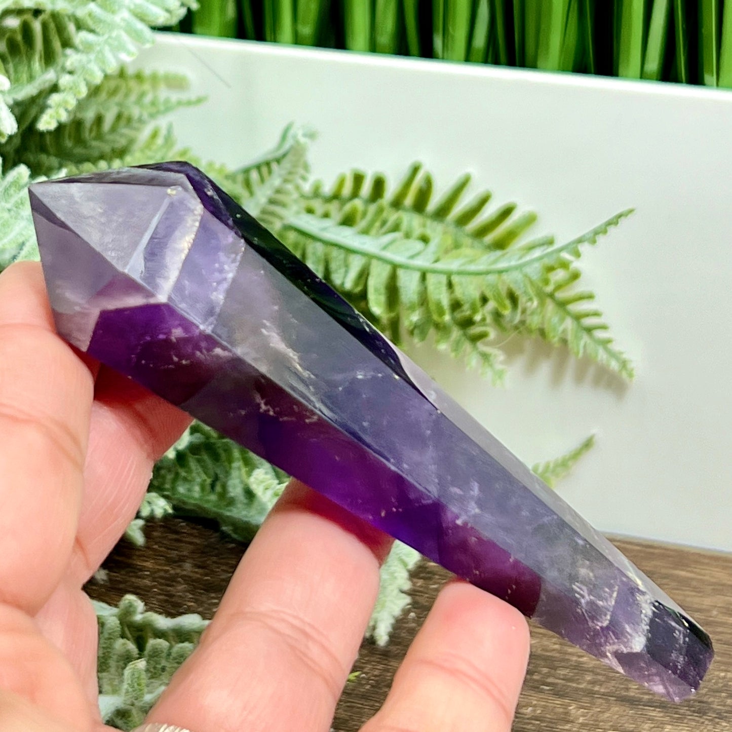 Chevron Dream Amethyst Prism with Stand Healing Crystal Carving 78g