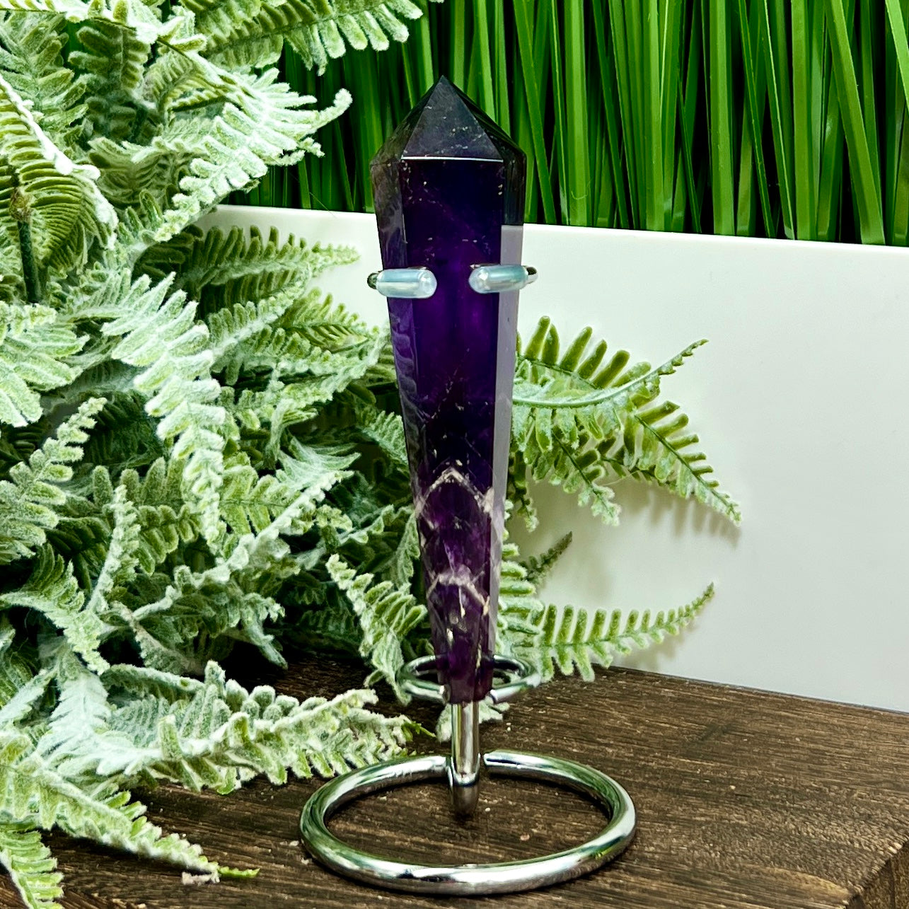 Chevron Dream Amethyst Prism with Stand Healing Crystal Carving 72g