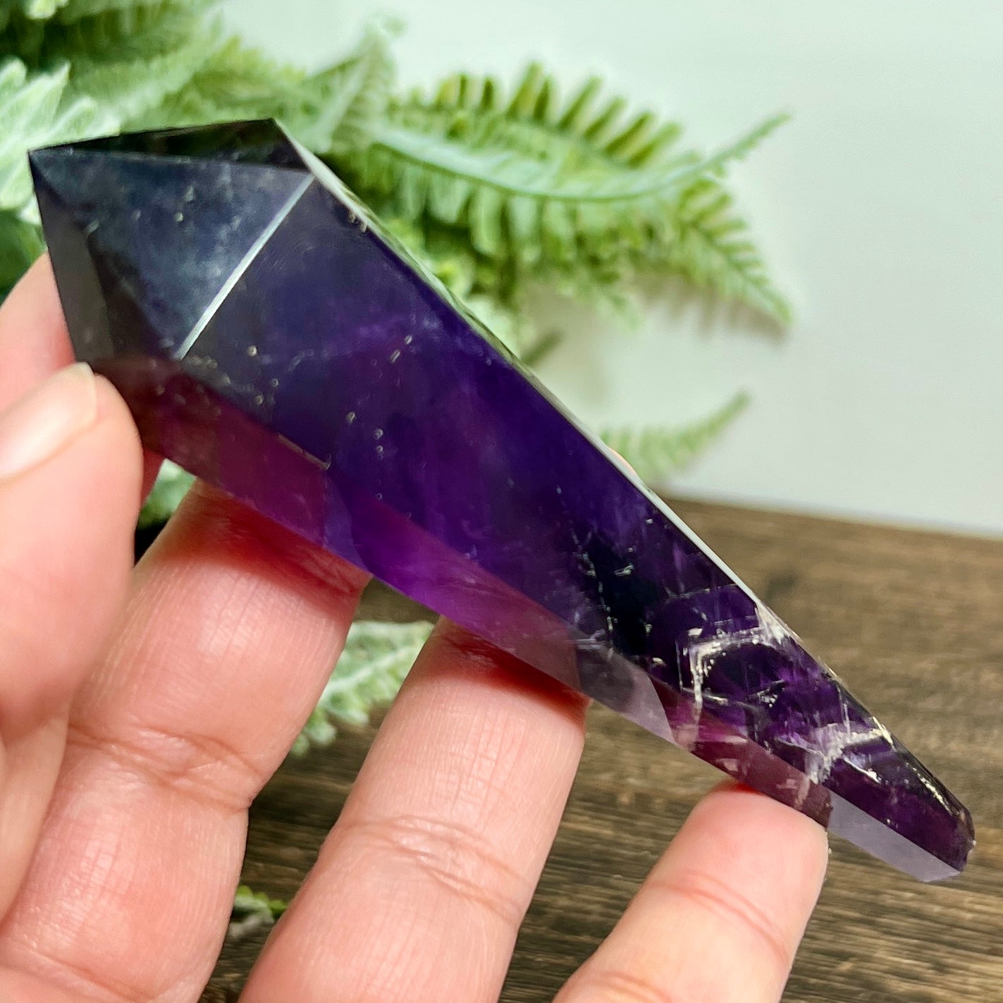 Chevron Dream Amethyst Prism with Stand Healing Crystal Carving 72g