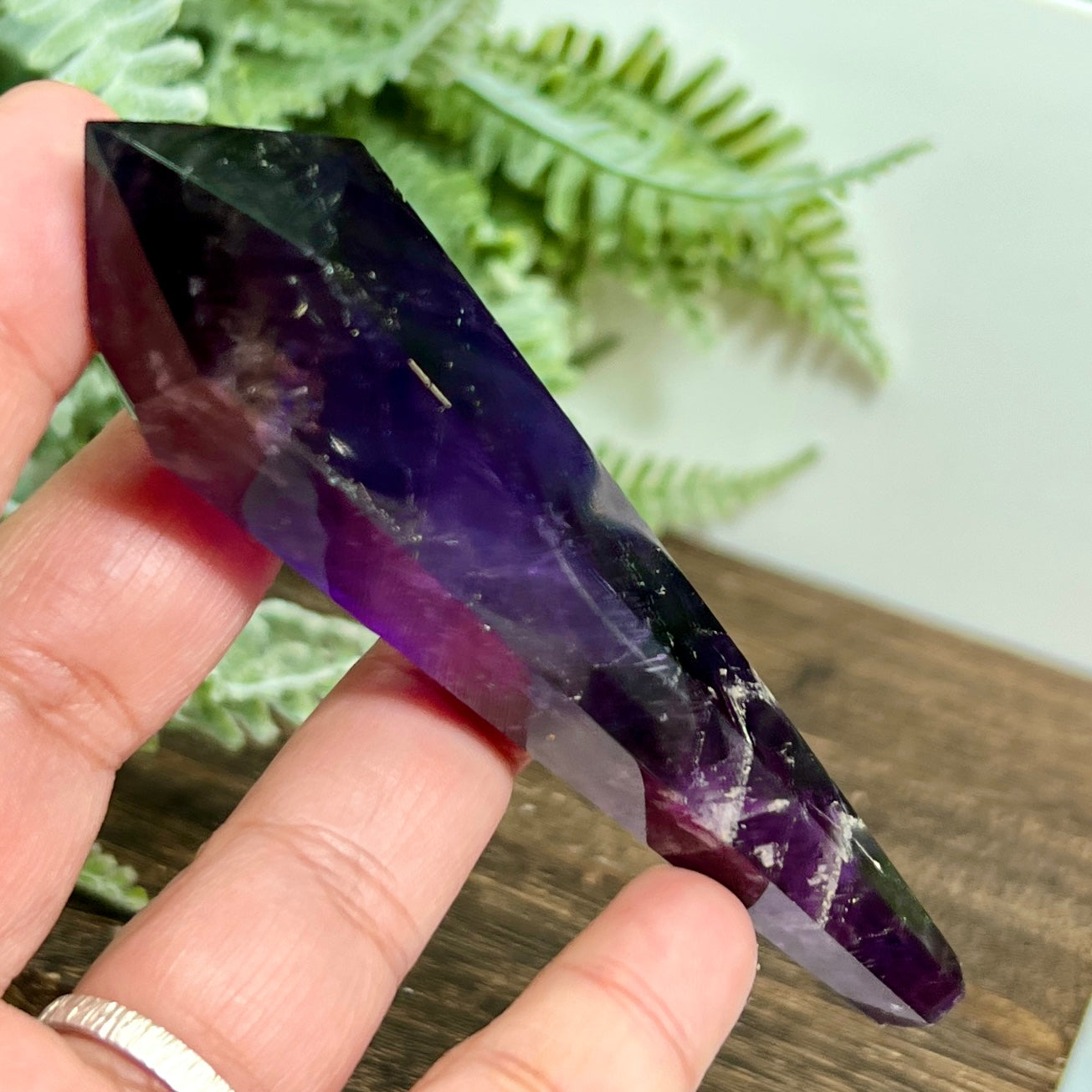 Chevron Dream Amethyst Prism with Stand Healing Crystal Carving 72g
