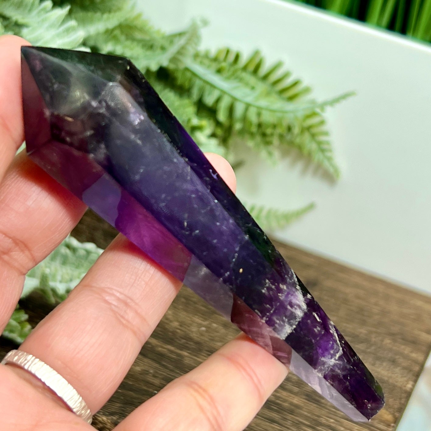 Chevron Dream Amethyst Prism with Stand Healing Crystal Carving 72g