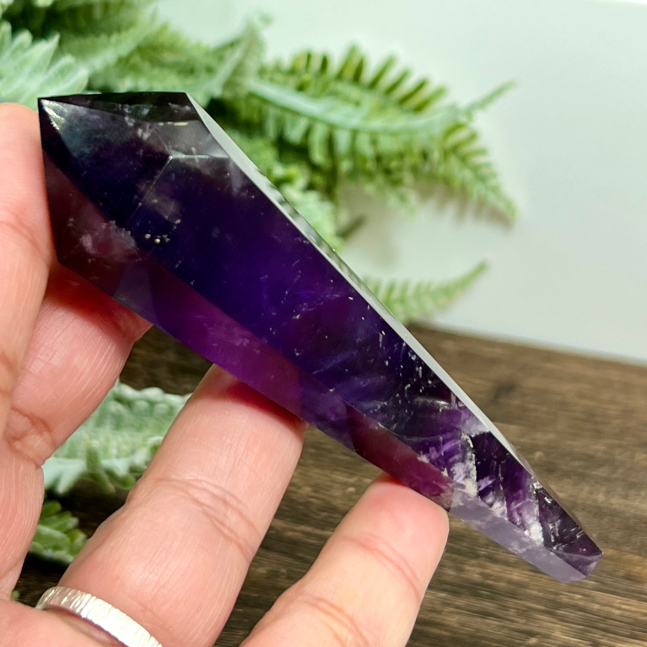 Chevron Dream Amethyst Prism with Stand Healing Crystal Carving 72g
