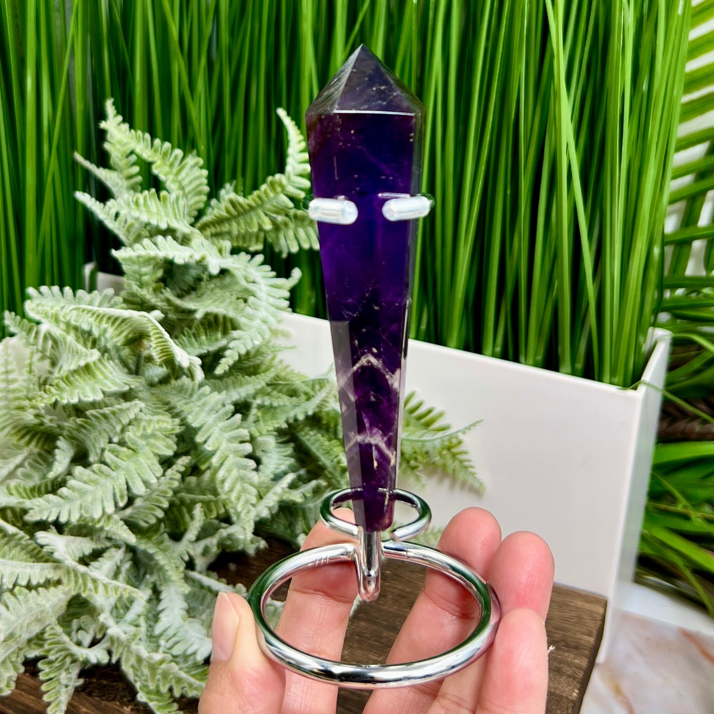 Chevron Dream Amethyst Prism with Stand Healing Crystal Carving 72g