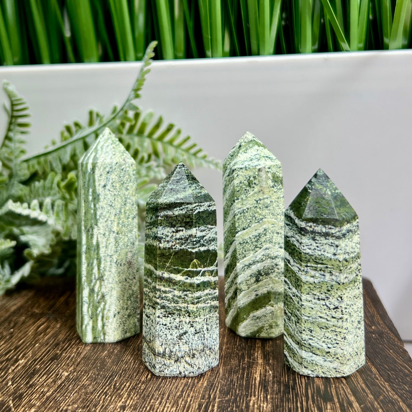 Green Zebra Jasper Points Towers Crystal Generators YOU CHOOSE