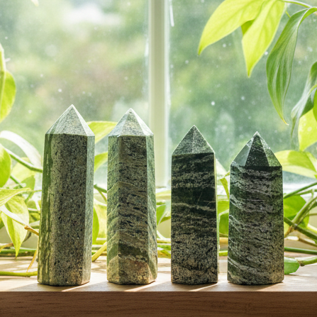 Green Zebra Jasper Points Towers Crystal Generators YOU CHOOSE