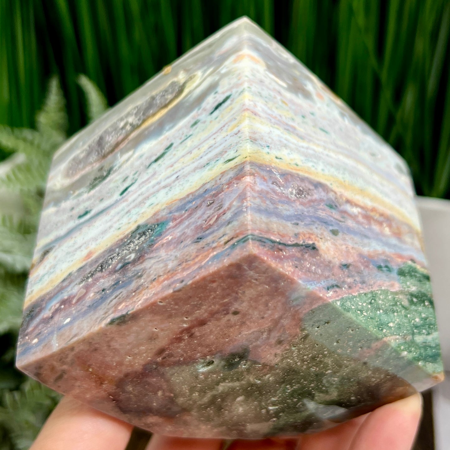 Ocean Sea Jasper Large Druzy Floating Cube Crystal Carving 1184g
