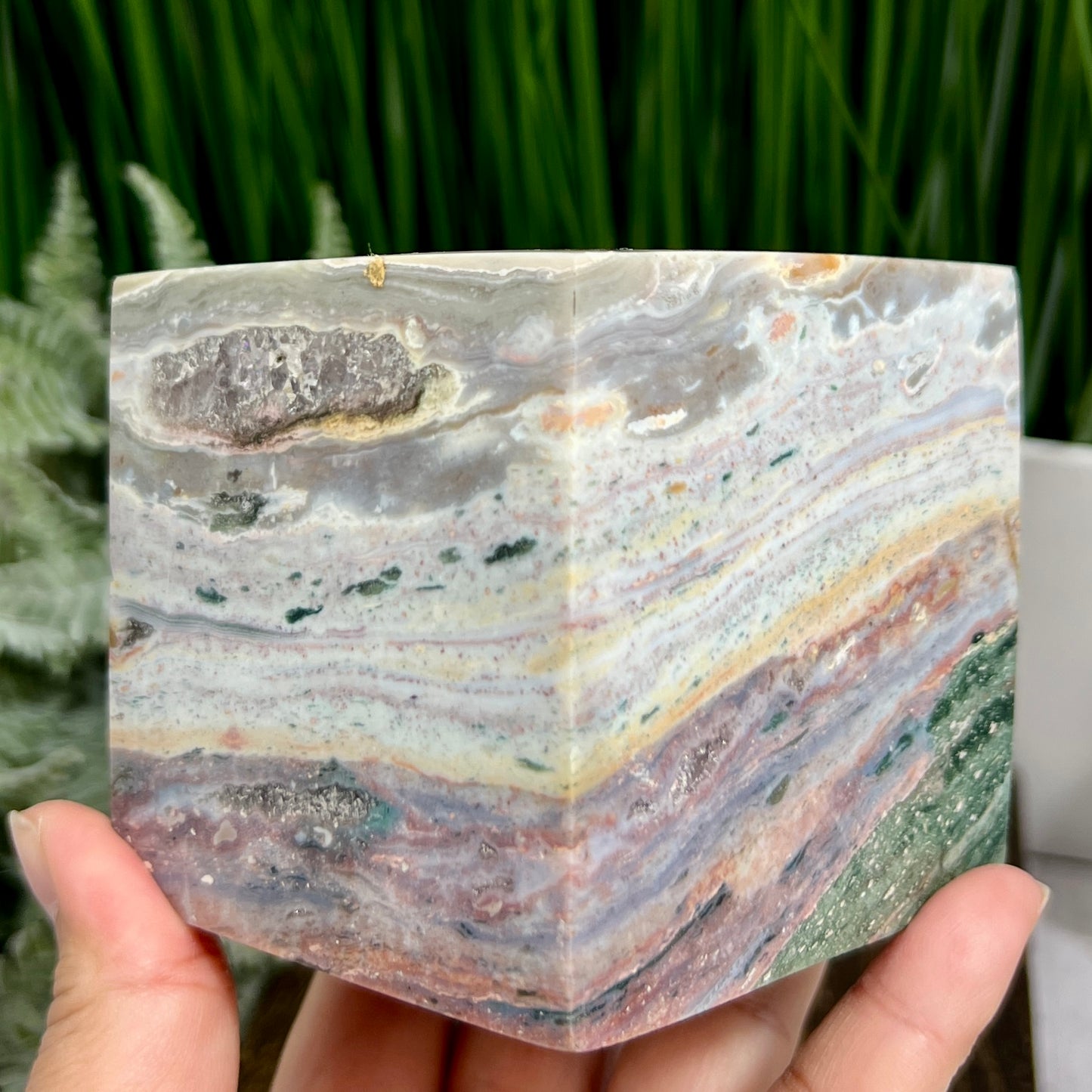 Ocean Sea Jasper Large Druzy Floating Cube Crystal Carving 1184g