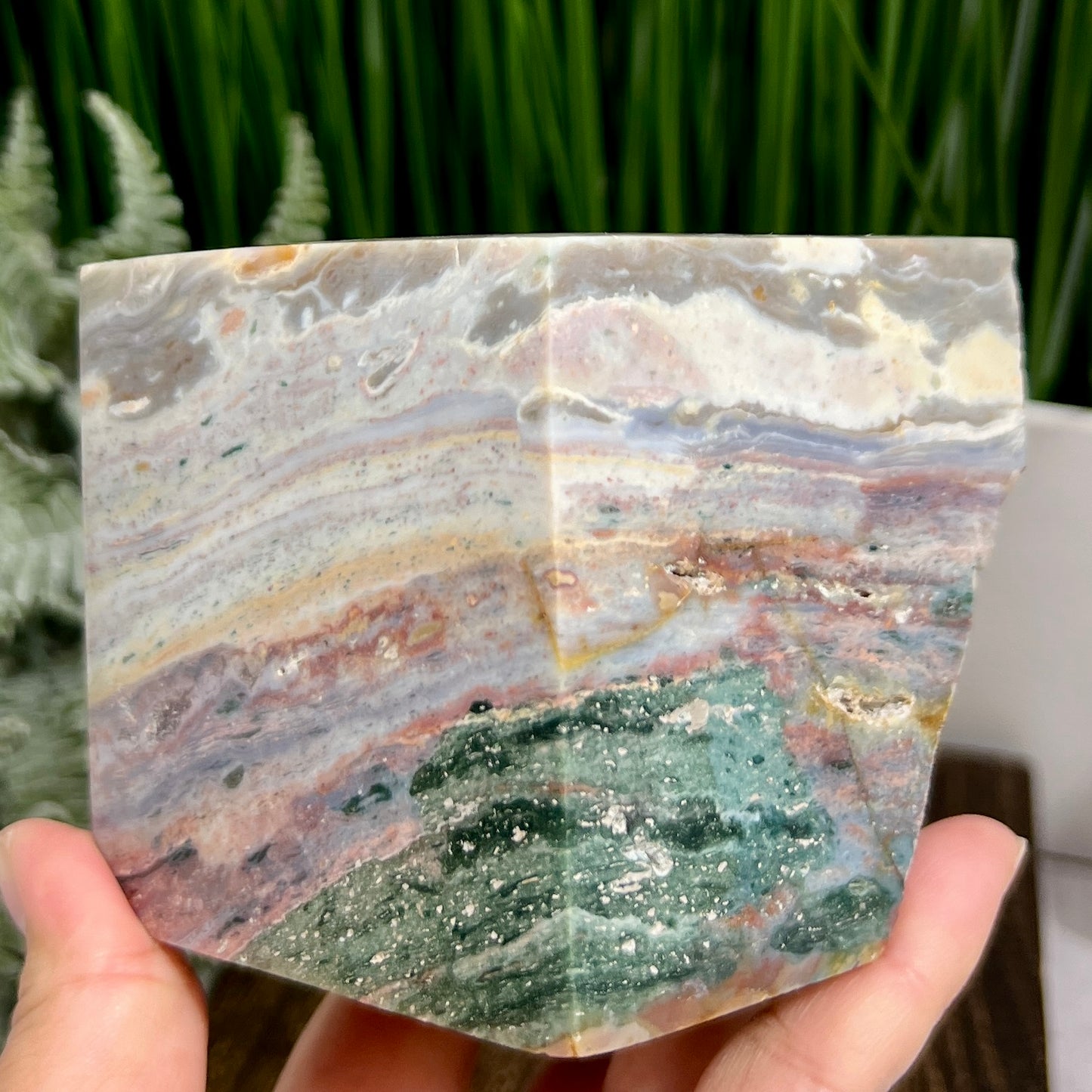 Ocean Sea Jasper Large Druzy Floating Cube Crystal Carving 1184g