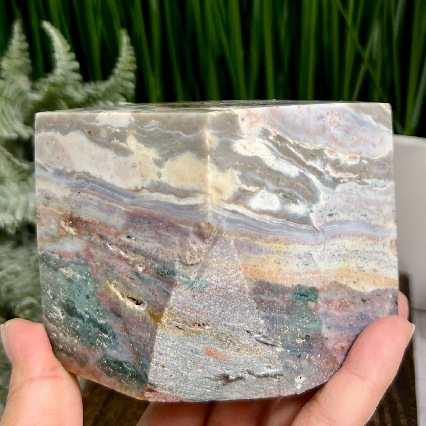 Ocean Sea Jasper Large Druzy Floating Cube Crystal Carving 1184g