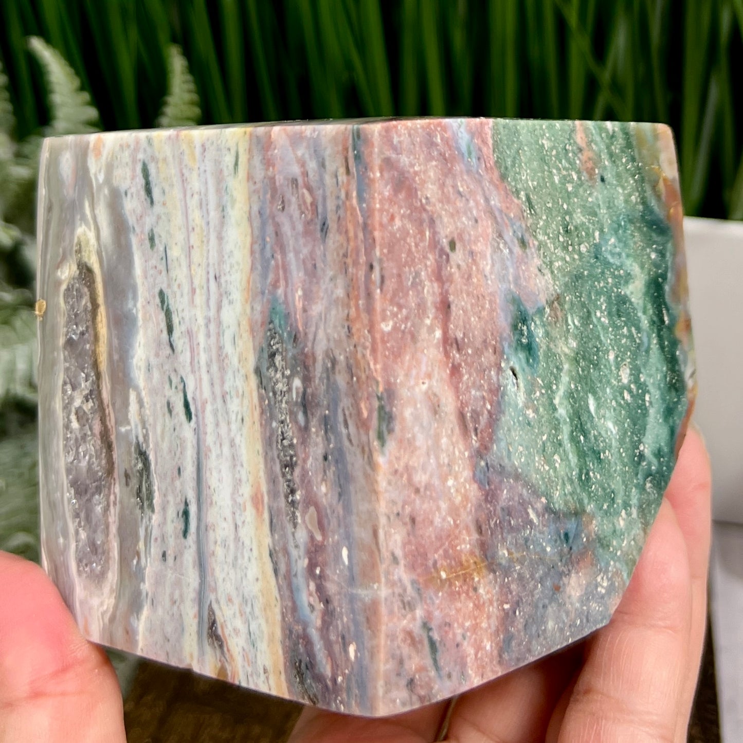 Ocean Sea Jasper Large Druzy Floating Cube Crystal Carving 1184g