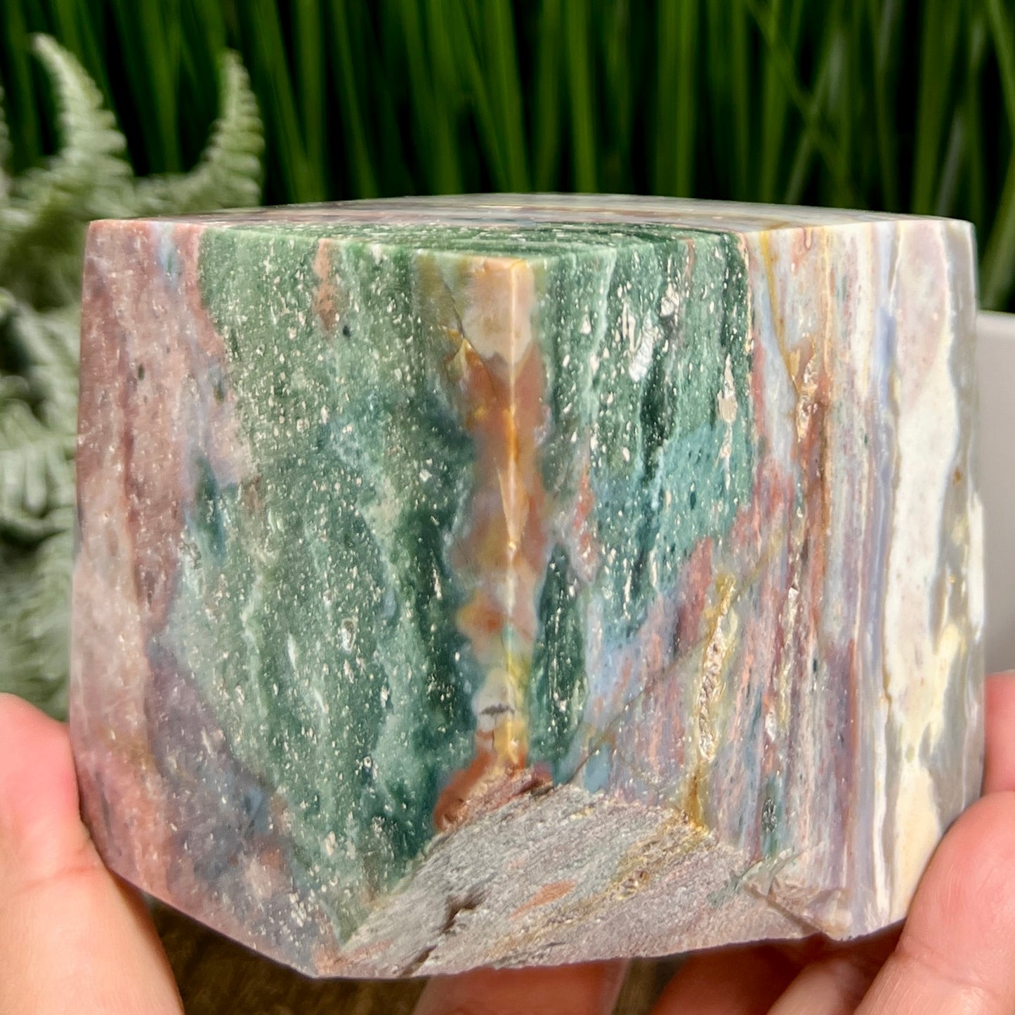 Ocean Sea Jasper Large Druzy Floating Cube Crystal Carving 1184g
