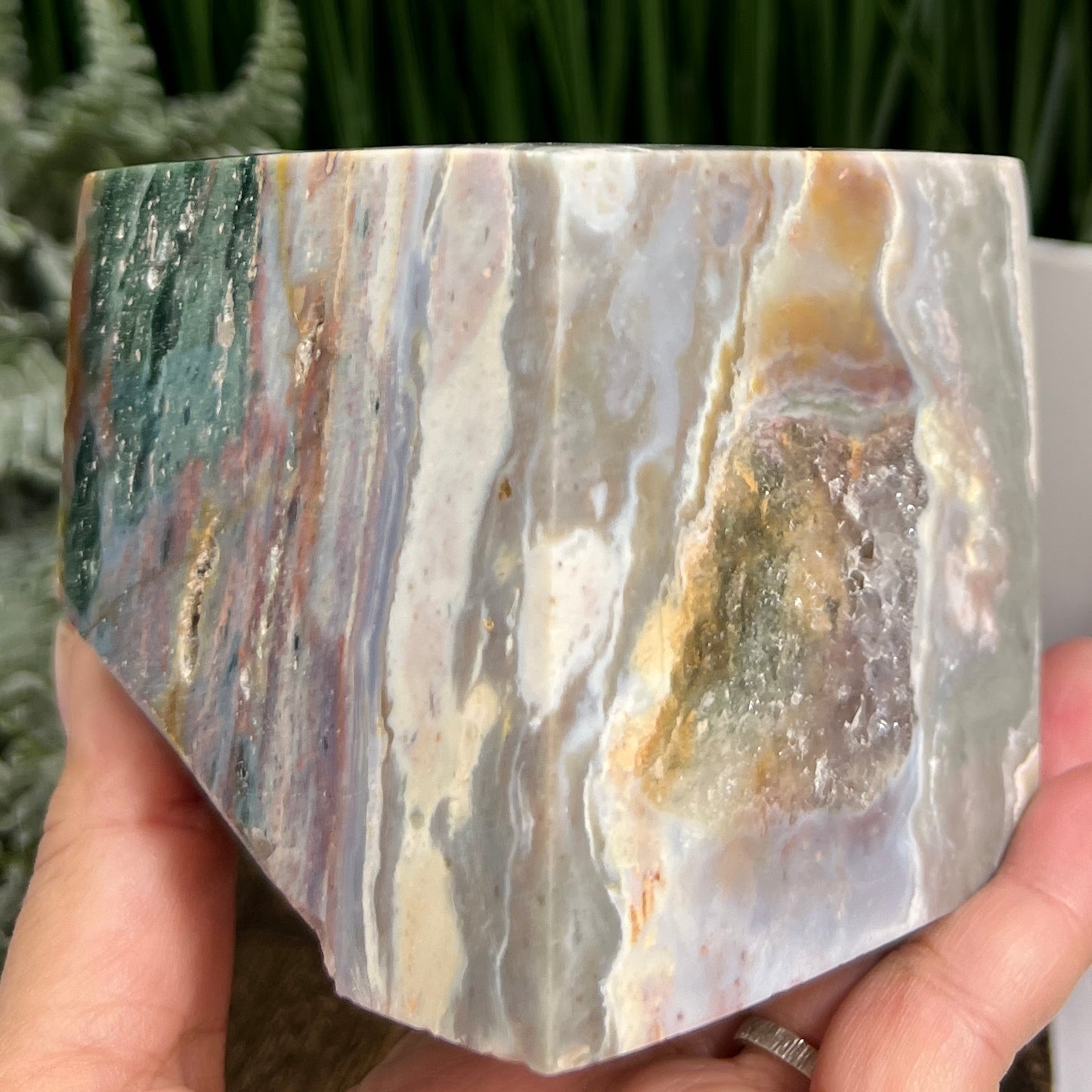 Ocean Sea Jasper Large Druzy Floating Cube Crystal Carving 1184g