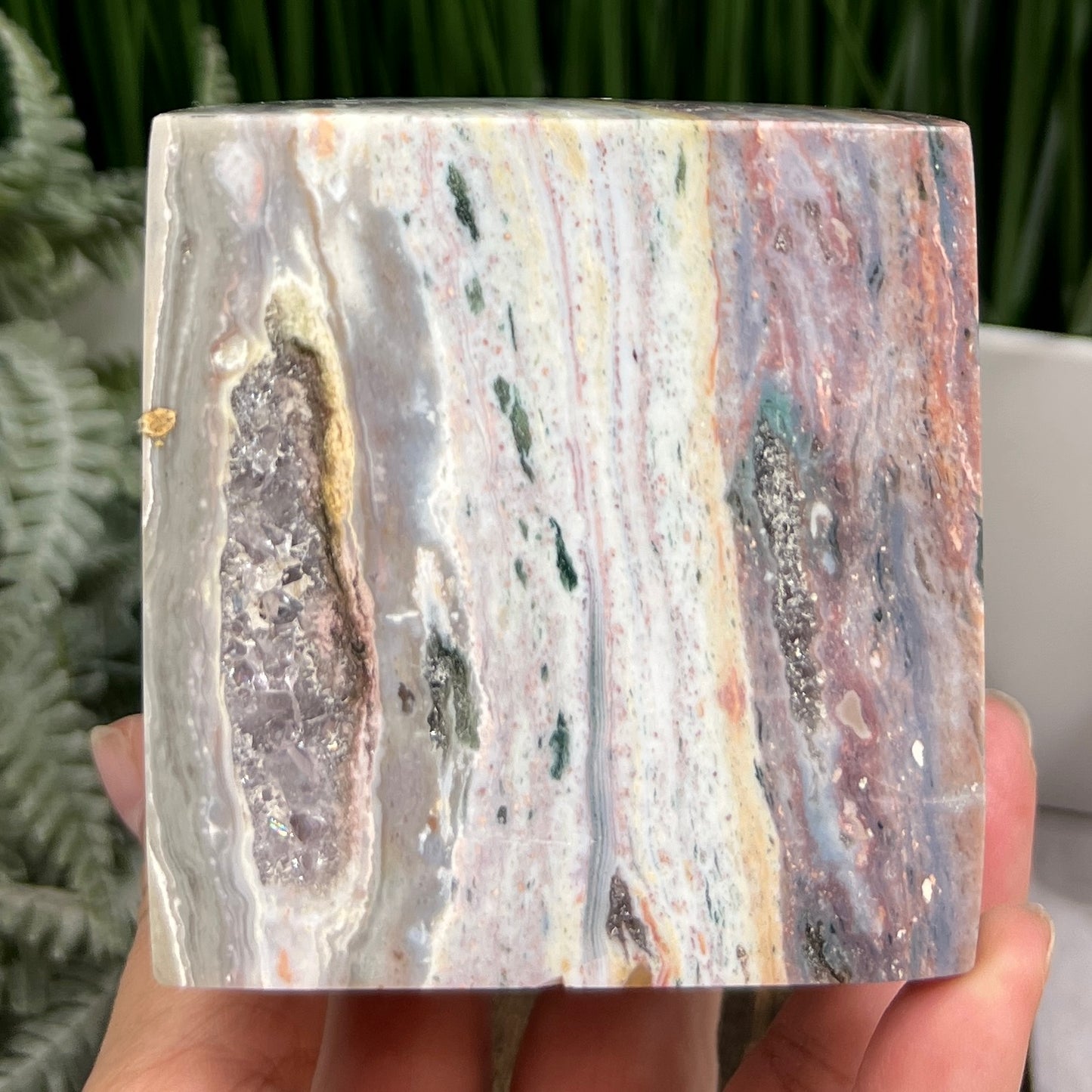 Ocean Sea Jasper Large Druzy Floating Cube Crystal Carving 1184g
