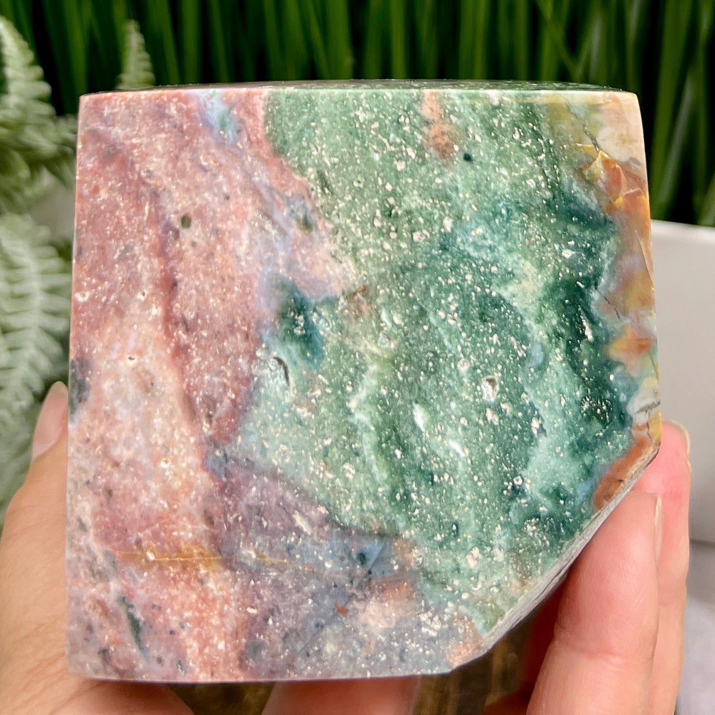 Ocean Sea Jasper Large Druzy Floating Cube Crystal Carving 1184g