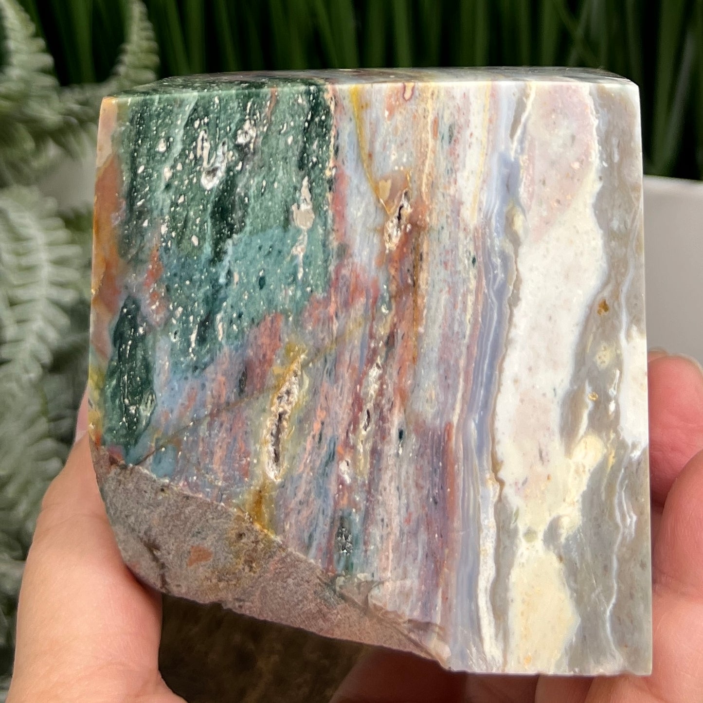 Ocean Sea Jasper Large Druzy Floating Cube Crystal Carving 1184g