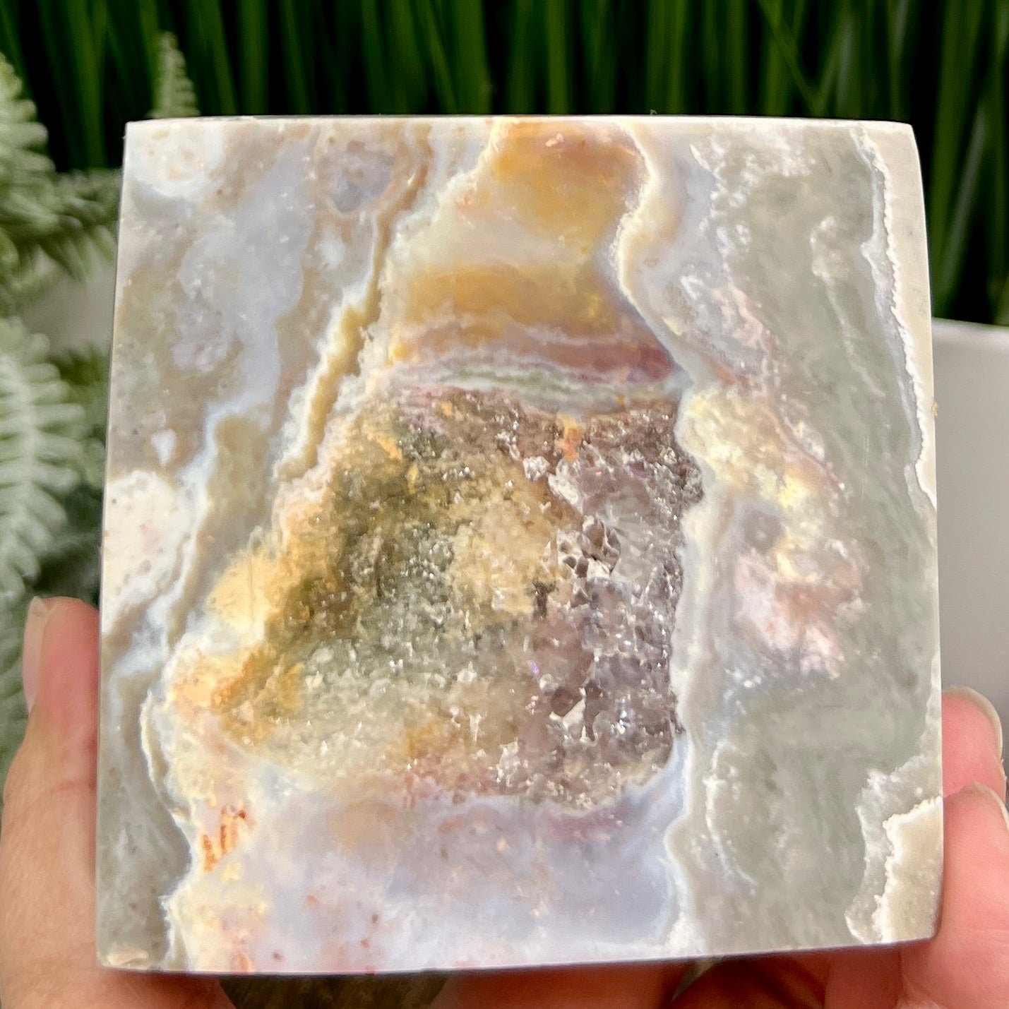 Ocean Sea Jasper Large Druzy Floating Cube Crystal Carving 1184g