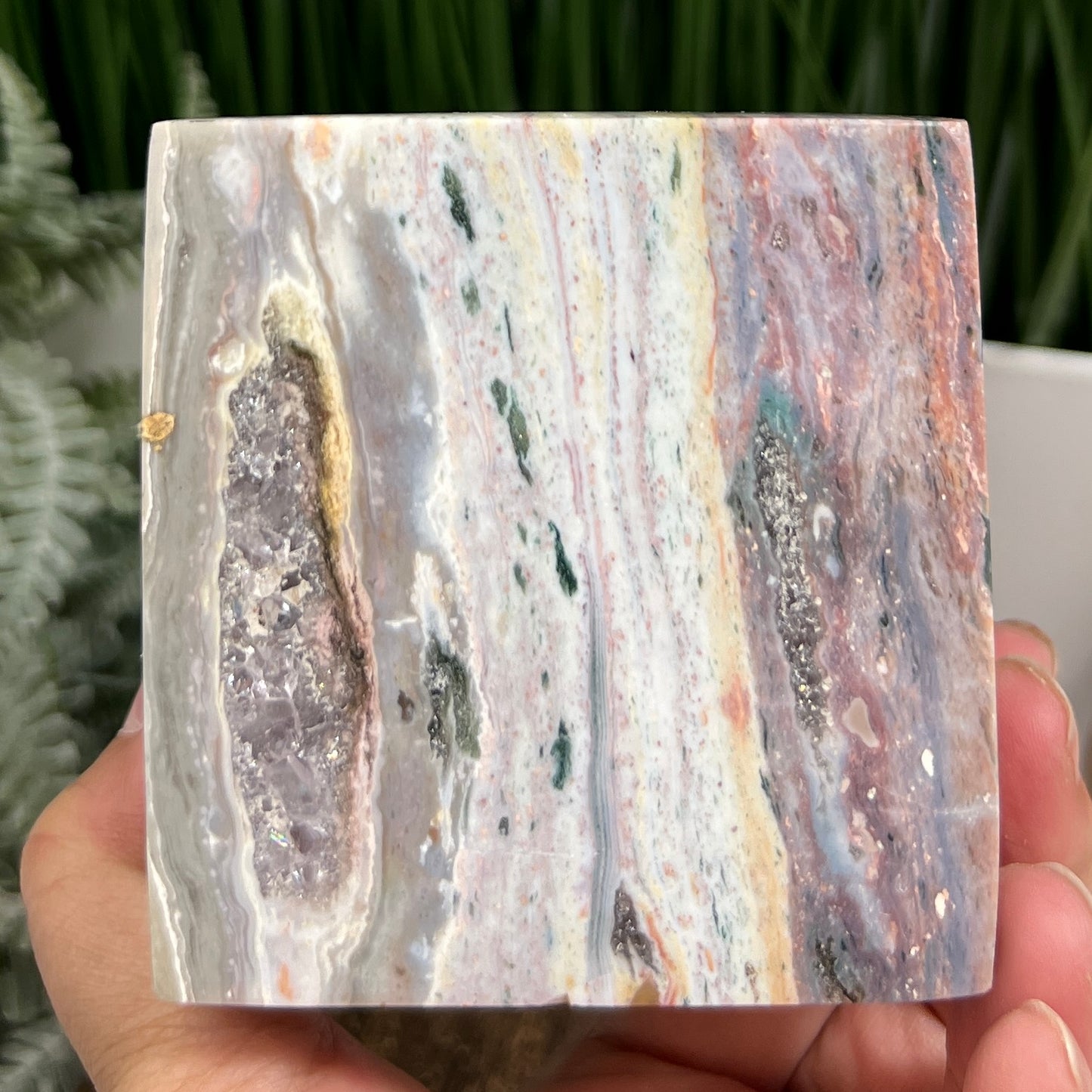Ocean Sea Jasper Large Druzy Floating Cube Crystal Carving 1184g