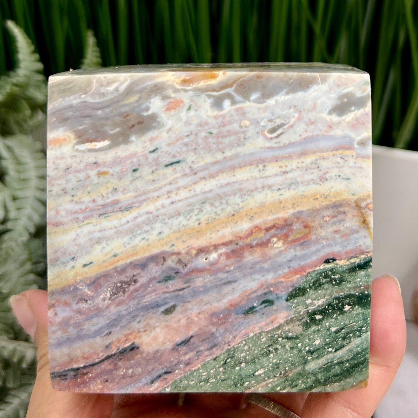 Ocean Sea Jasper Large Druzy Floating Cube Crystal Carving 1184g