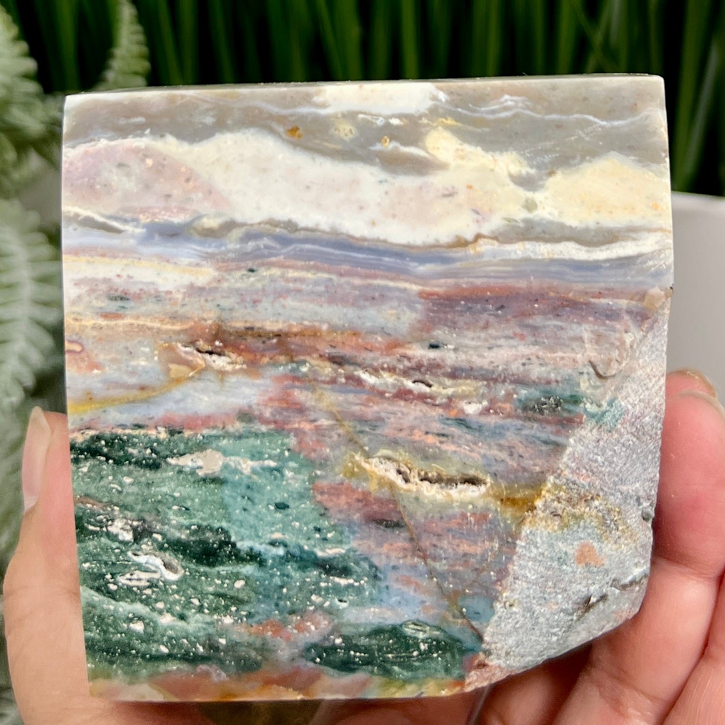 Ocean Sea Jasper Large Druzy Floating Cube Crystal Carving 1184g