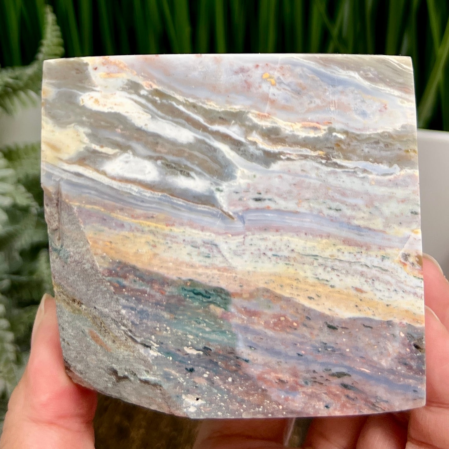 Ocean Sea Jasper Large Druzy Floating Cube Crystal Carving 1184g