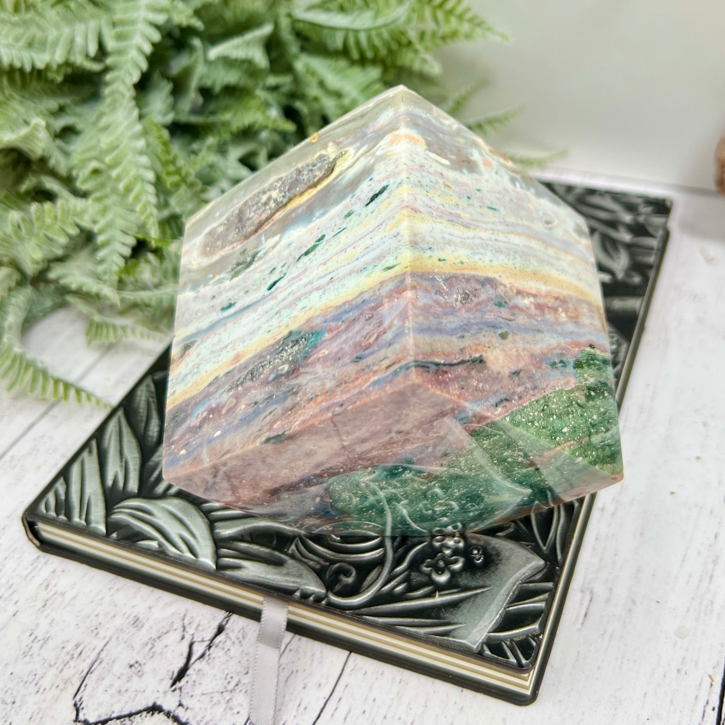 Ocean Sea Jasper Large Druzy Floating Cube Crystal Carving 1184g