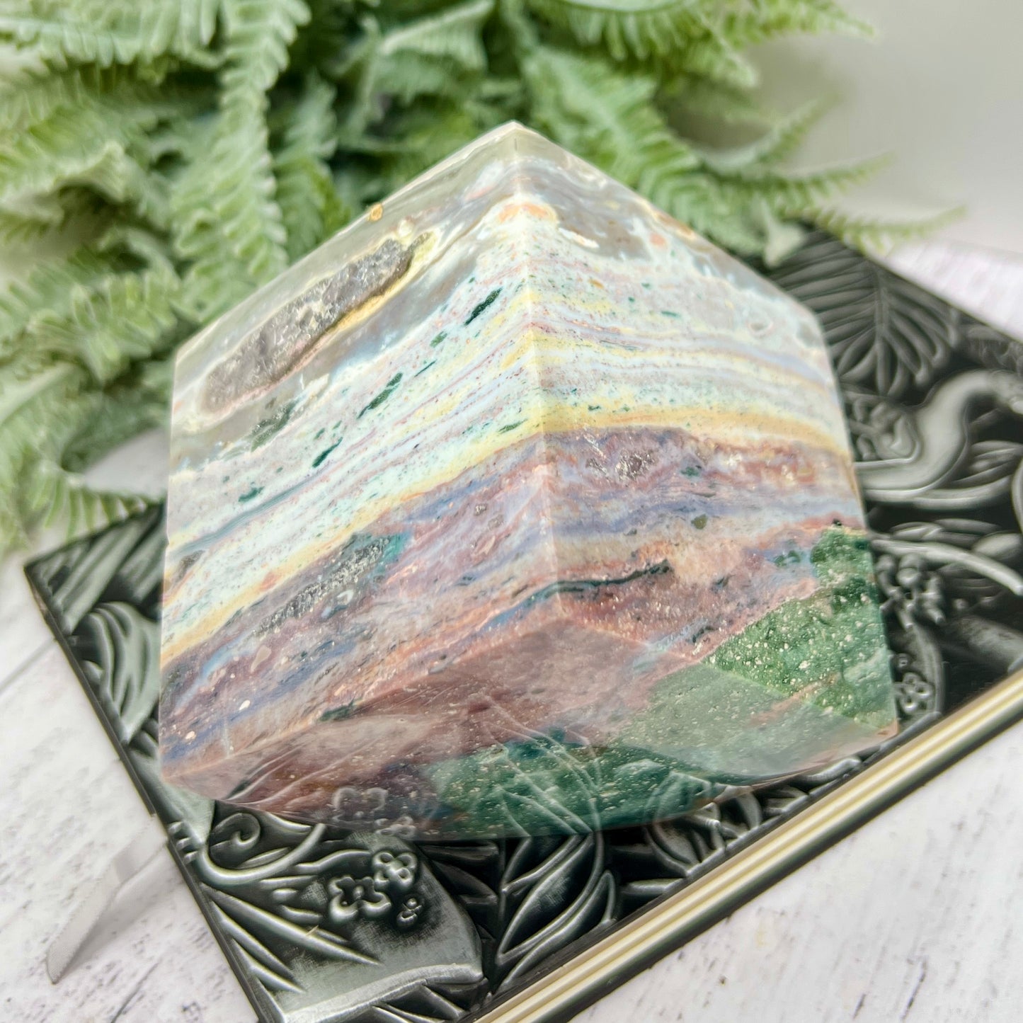 Ocean Sea Jasper Large Druzy Floating Cube Crystal Carving 1184g