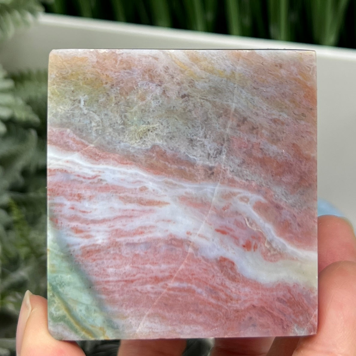 Ocean Sea Jasper Floating Cube Crystal Carving 510g