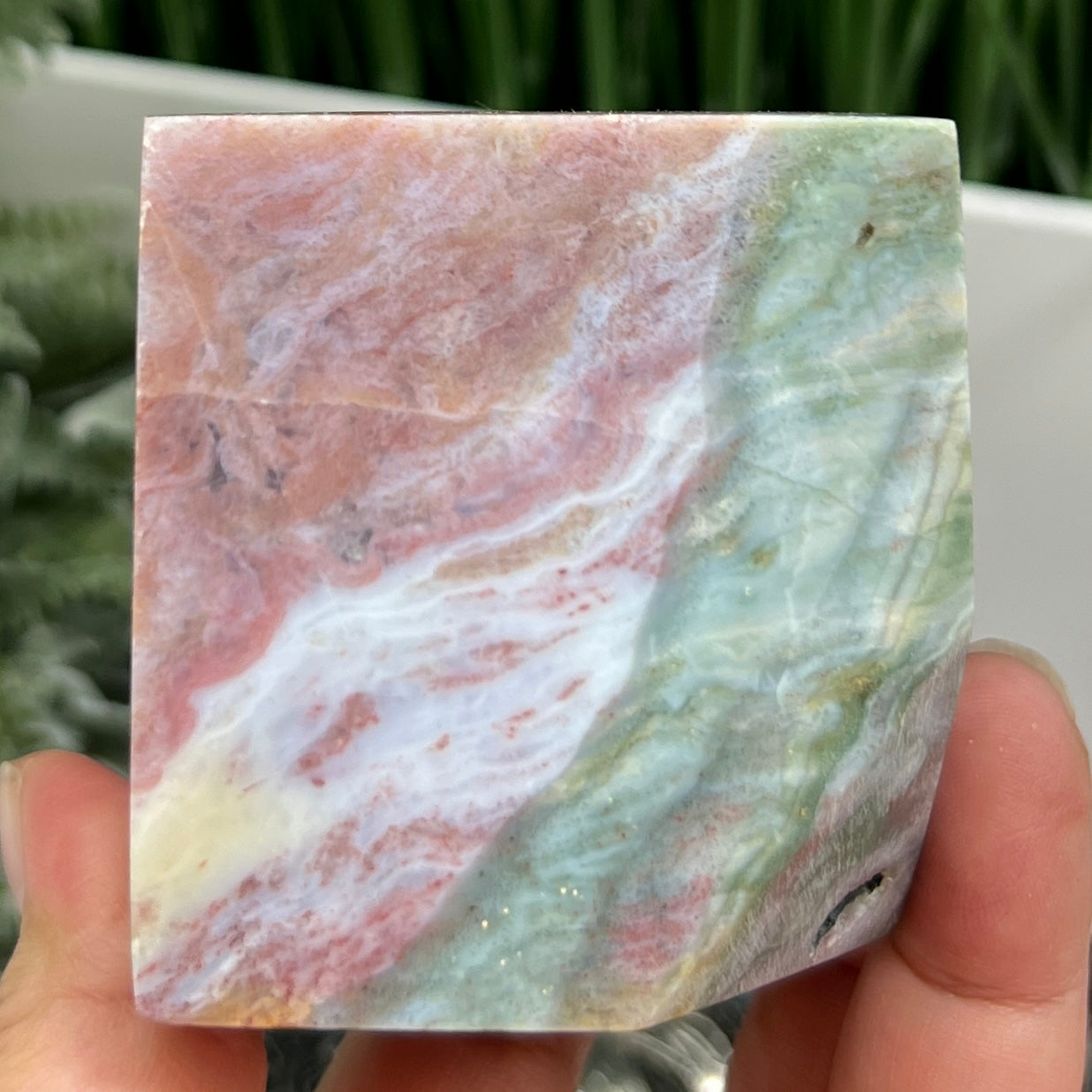 Ocean Sea Jasper Floating Cube Crystal Carving 510g