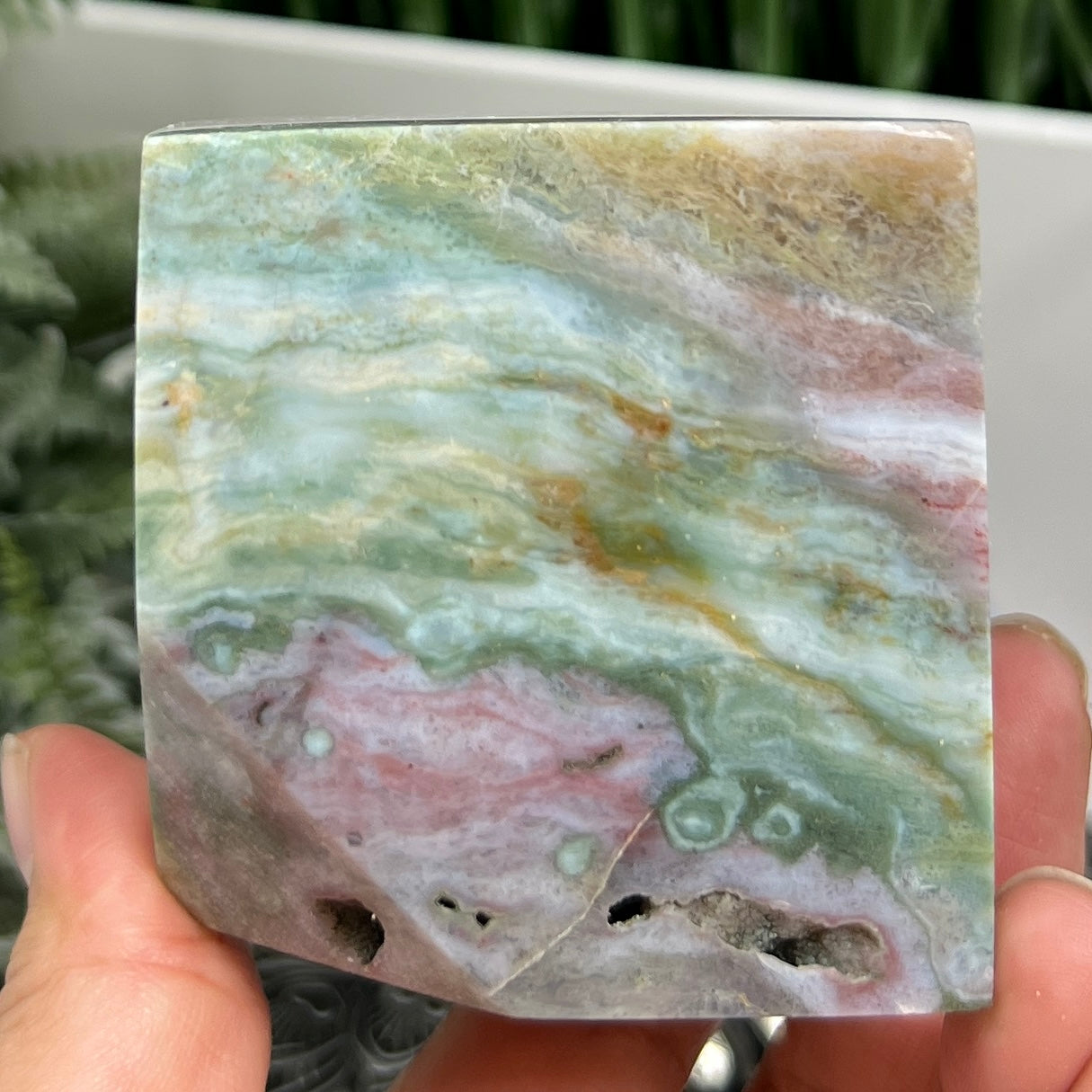 Ocean Sea Jasper Floating Cube Crystal Carving 510g