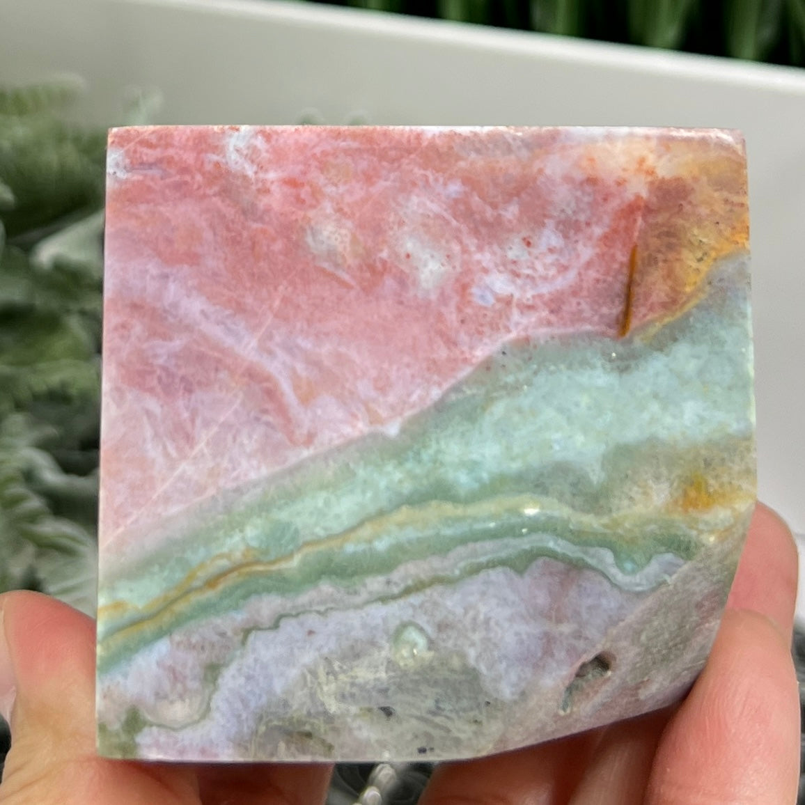Ocean Sea Jasper Floating Cube Crystal Carving 510g