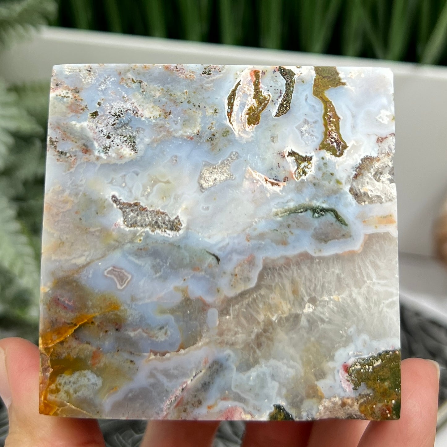 Ocean Sea Jasper Druzy Floating Cube Crystal Carving 682g