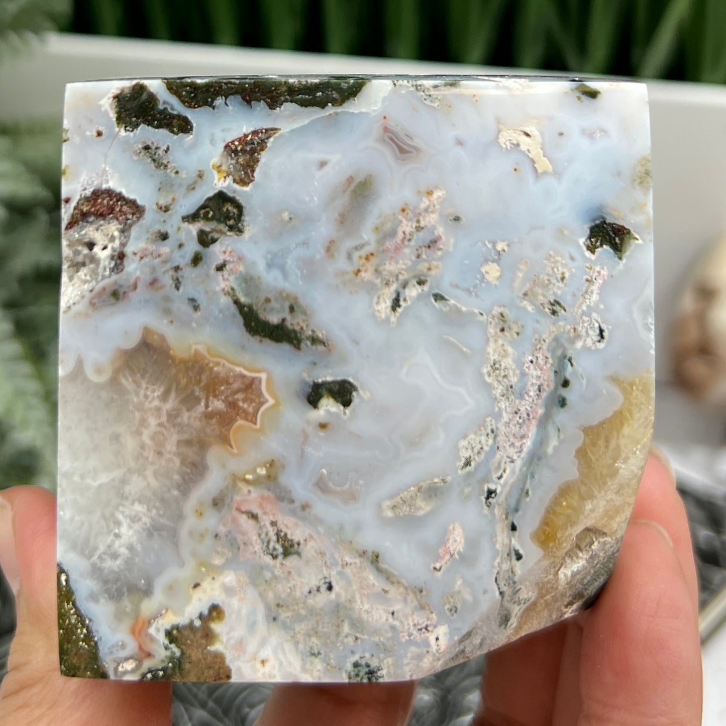 Ocean Sea Jasper Druzy Floating Cube Crystal Carving 682g