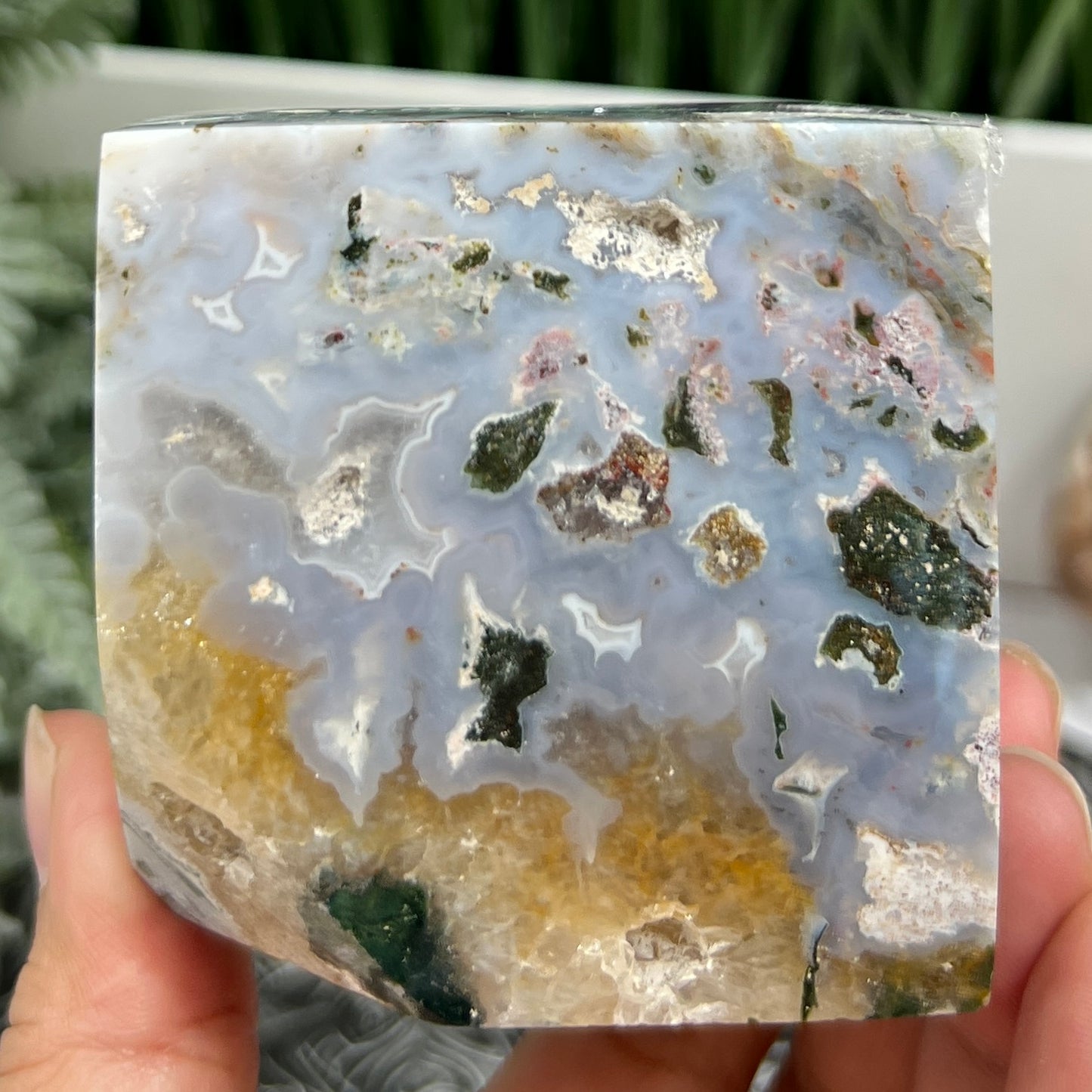 Ocean Sea Jasper Druzy Floating Cube Crystal Carving 682g