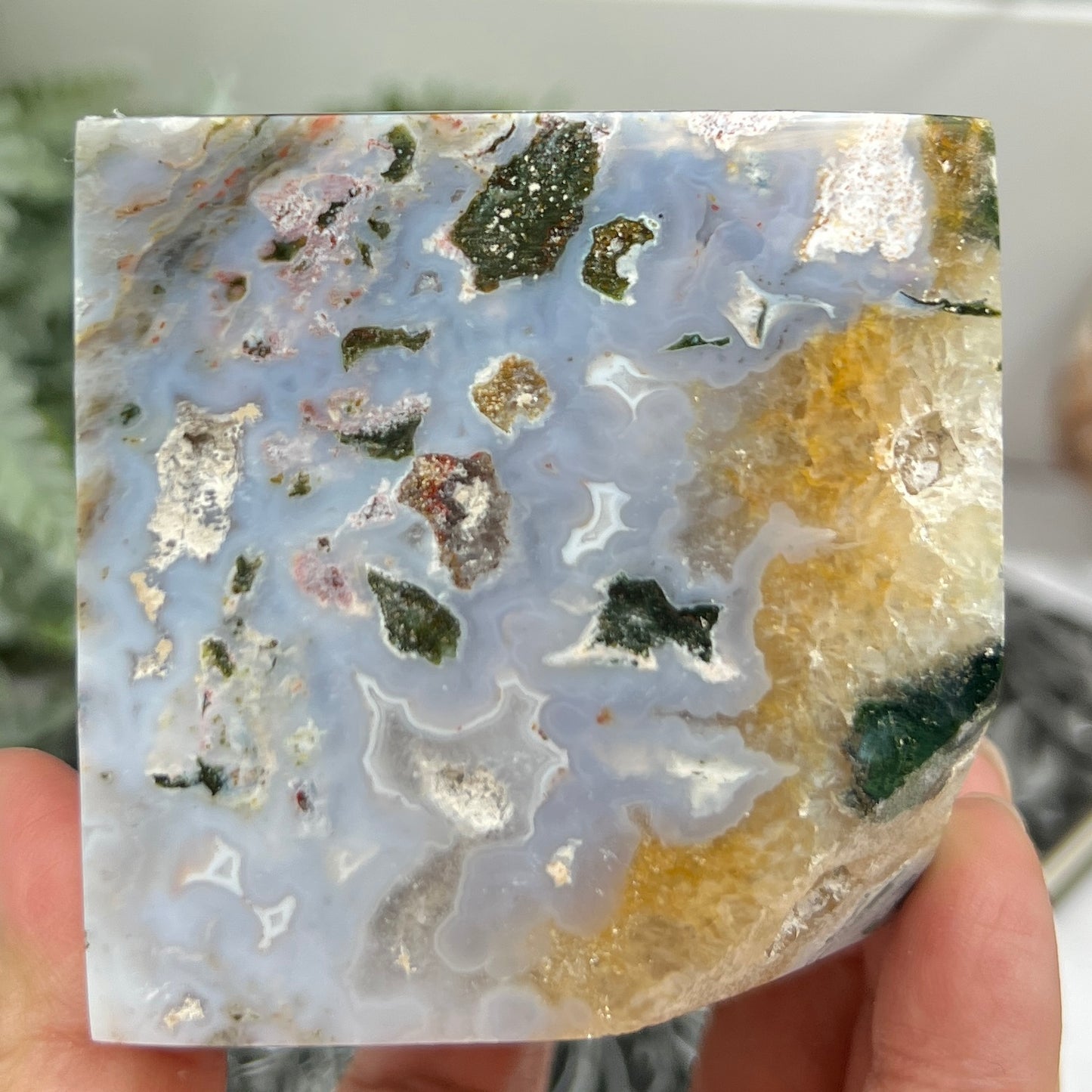 Ocean Sea Jasper Druzy Floating Cube Crystal Carving 682g