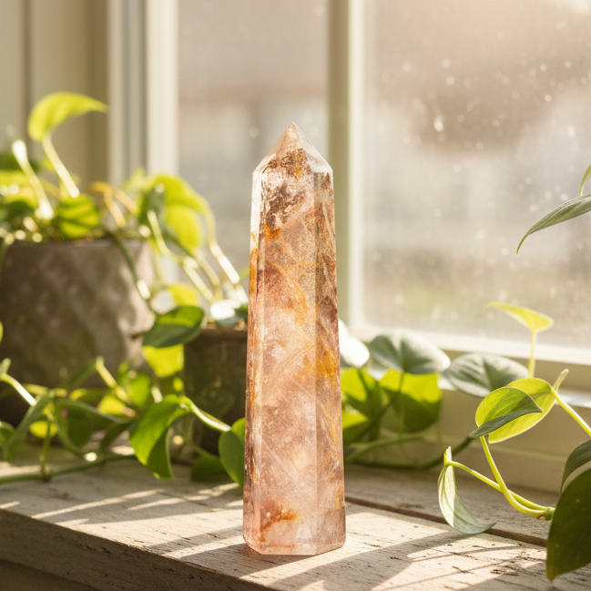 Dendritic Golden Healer Fire Quartz Hematoid Tower RARE Crystal 276g 145mm