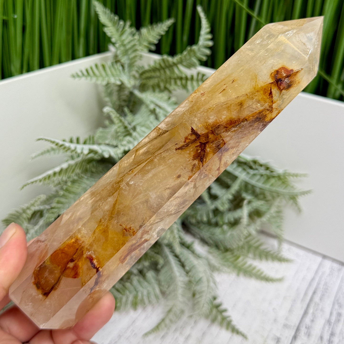 Dendritic Golden Healer Fire Quartz Hematoid Tower RARE Crystal 388g 181mm
