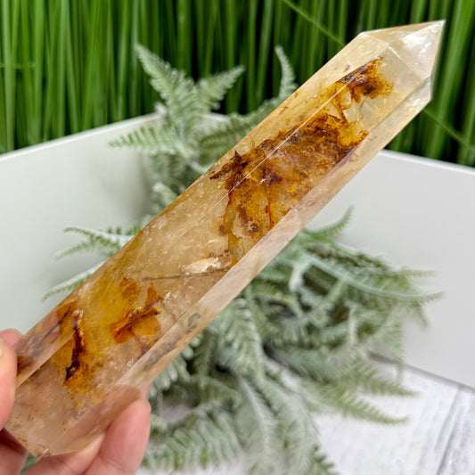 Dendritic Golden Healer Fire Quartz Hematoid Tower RARE Crystal 388g 181mm