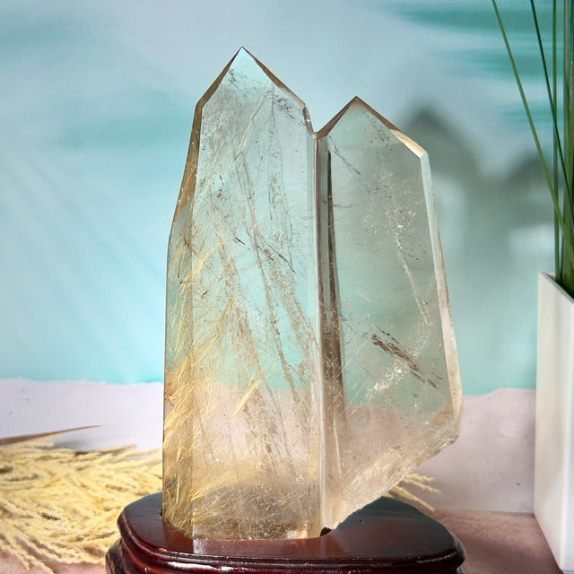 Golden Rutilated Quartz Double Tower Crystal Generator 1kg 222mm