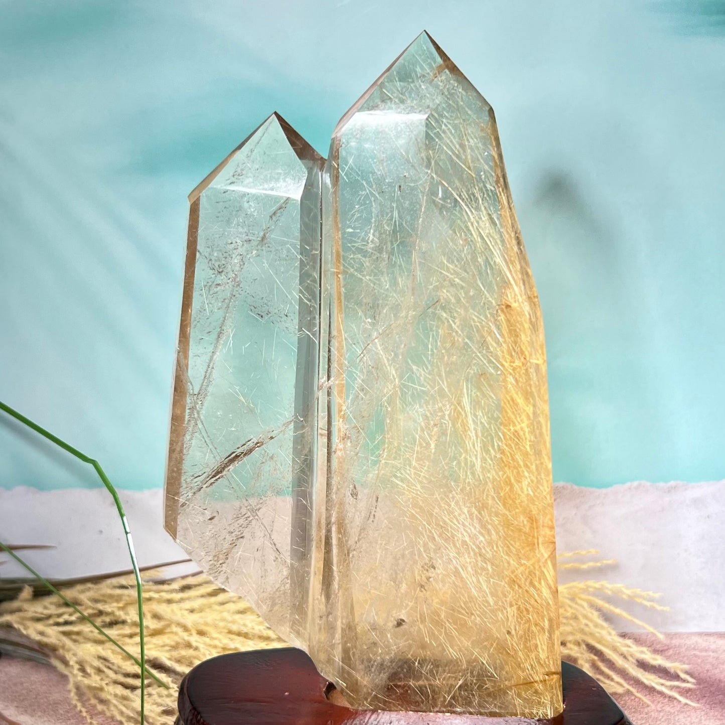 Golden Rutilated Quartz Double Tower Crystal Generator 1kg 222mm