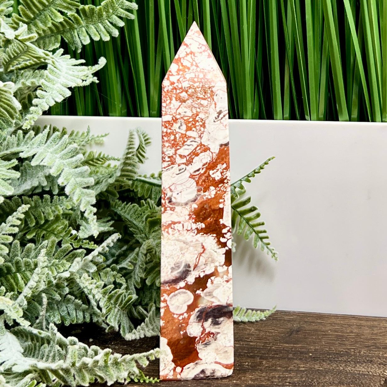 Indonesian Bloodstone Money Agate Tower Crystal Generator 240g 149mm