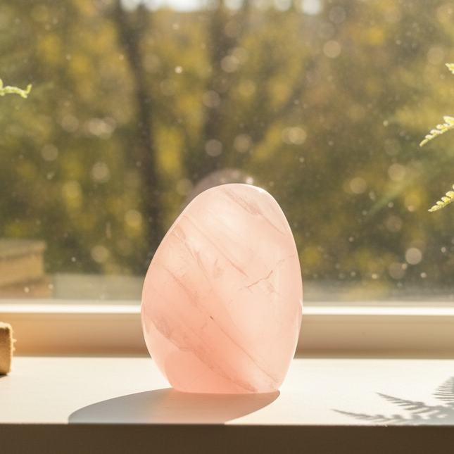 Rose Quartz Flame Free Form Healing Carving 194g 73mm