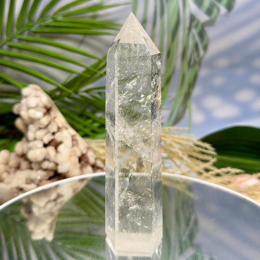 Clear Quartz Golden Healer Tower Top Quality Super Clear Crystal Generator 292g 141mm
