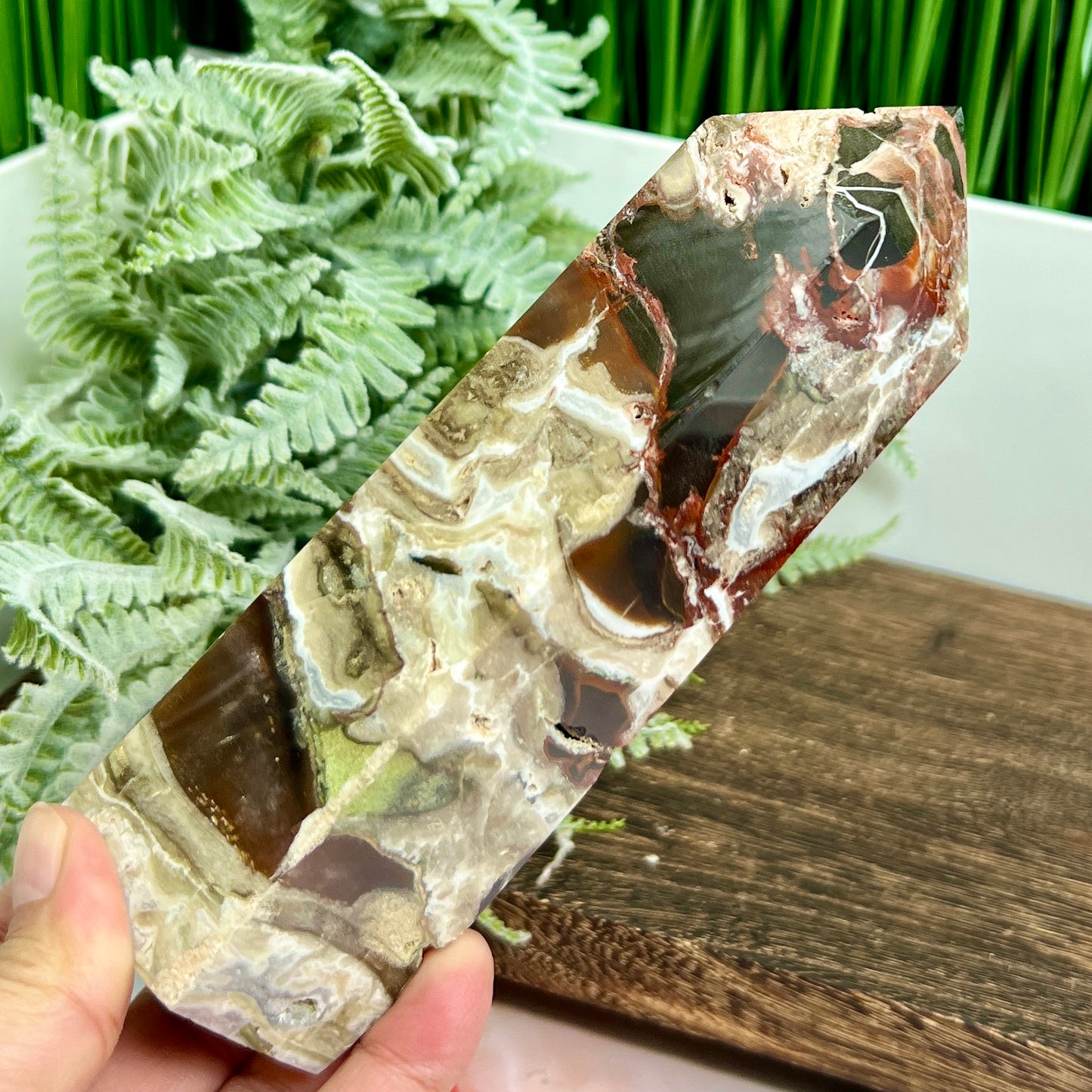 Red Moss Agate Tower Rare Healing Crystal Generator 543g 163mm